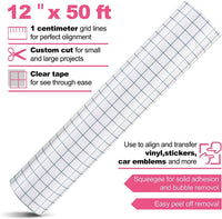 RENOOK rollo de cinta de papel de transferencia de vinilo de 12 pulgadas x 50 pies transparente con cuadrícula de alineación cuadrada azul de 1/2 pulgadas para Silhouette Cameo, Cricut vinilo adhesivo para calcomanías, ventanas y otras superficies lisas - Arteztik
