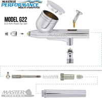 Master Airbrush, G22, juego de aerógrafo con compresor Master TC-20T con tanque de aire, manguera neumática y acción dual G22, alimentación por gravedad - Arteztik
