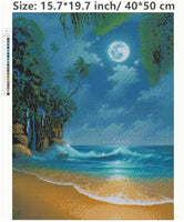 Kit de pintura de diamante 5D, diamante completo con bordado de luna y playa con diamantes de imitación y punto de cruz para decoración de pared del hogar - Arteztik
