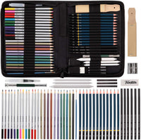 FUNSTAR Juego de lápices de dibujo, 51 piezas de kit de arte profesional de dibujo, lápices de dibujo y kit de boceto, kit completo de artista incluye lápices de grafito, palo pastel, sacapuntas y borrador - Arteztik
