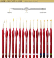 15pc Miniatures Paint Brush Set - Mini Painting Art Brushes. Perfect for DnD, Warhammer, Scale Model Painting, Nail Art, Face Painting, and More! Can be Used with Watercolor, Acrylic, Oil Paint. - Arteztik
