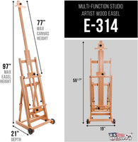 U.S. Art Supply Master caballete de madera multifunción, para estudio, artista, con marco en H ajustable, se inclina plano, mástil se ajusta a 97 pulgadas de alto, soporte de lona de pintura de madera de haya resistente con ruedas - Arteztik
