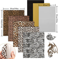 Whaline - Lámina de vinilo adhesivo de vinilo con estampado de leopardo, color negro, dorado, gris, HTV, para manualidades, Navidad, 8 hojas, 2 tamaños - Arteztik
