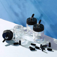 Master Airbrush Siphon Bottle Jar Adapter Cap Covers (Paquete de 36) – Tapones de plástico negro, evita derrames de pintura – Se adapta a una sola acción, doble acción de alimentación inferior, succión de alimentación de la tapa de montaje conector - Arteztik
