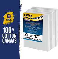 U.S. Art Supply - Paquete de 8 lienzos estirados de 9.0 x 12.0 in, profesionales, color blanco, perfil de 0.7 in, peso pesado, Gesso sin ácidos, para pintar, verter acrílico, pintura al óleo - Arteztik
