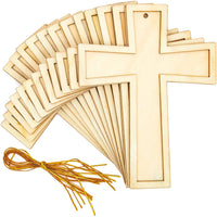 Cruz de madera sin terminar con cuerda dorada para proyectos de bricolaje (12 unidades) - Arteztik
