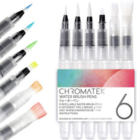 Chromatek - Juego de 6 pinceles de pintura para bolígrafo acuática, incluye tutoriales de vídeo en línea y plantillas de imagen descargables, ideal para todos los pigmentos solubles en agua y medios de acuarela. - Arteztik
