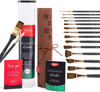 Daco Paint Brush Set Enchanted, 15+1 Long Handle Artist Paint Brushes Inside a Breathable Roll Case, Can be Successfully Used as Acrylic Paint Brushes, for Watercolor Art and Oil Painting - Arteztik
