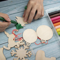 Adornos de Navidad de madera sin terminar, 25 piezas DIY manualidades de Navidad para niños, kit de recortes de madera natural con gemelos Pom-Poms ojos gústicos, rebanada de madera predillada para decoraciones colgantes del árbol de Navidad - Arteztik
