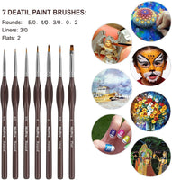 Nicpro - Juego de pinceles de pintura en miniatura, 7 pinceles para acuarela acrílica, pintura de roca y pintura por número para adultos, vienen con estuche - Arteztik
