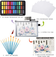 Bianyo - Juego de acuarelas de 36 colores vibrantes, papel de acuarela, paleta de pinceles para pintura de niños y adultos, para colorear, estuche de regalo de viaje - Arteztik
