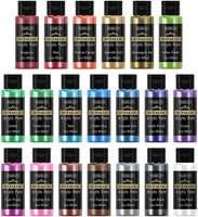 Juego de pintura acrílica metálica, Shuttle Art 20 colores pintura metálica en botellas (2.0 fl oz, 2 oz) con 3 pinceles y 1 paleta, ricos pigmentos, no tóxico para artistas, principiantes en rocas manualidades lienzo tela de madera - Arteztik
