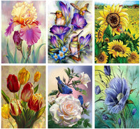 SIIYIX 6 juegos de pintura de diamantes 5d por números, kits de flores de punto de cruz para adultos, niños, regalos de inauguración de la casa, pájaros florales para decoración de pared del hogar, 12 × 16 pulgadas (un paquete de 6 juegos) - Arteztik
