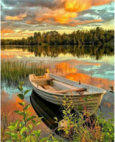 Chrider DIY 5D Kit de pintura de diamante por número para adultos, perforación completa de diamantes de imitación de cristal para bordar cuadros de punto de cruz arte para decoración de pared del hogar Sunset paisaje barco 12"x 16" - Arteztik

