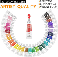 Juego de pintura acrílica, 30 tubos de 0.4 fl oz, calidad de artista, pigmentos ricos no tóxicos, ideal para niños y adultos, pintura profesional sobre lienzo, madera, arcilla, tela, cerámica - Arteztik
