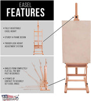 U.S. Art Supply - Caballete de madera en forma de H con bandeja de almacenamiento para artistas, ajustable a 95.7 in de altura, sostiene lienzo a 48.0 in, soporte de madera de haya resistente, soporte de piso, pinturas de exhibición, retratos - Arteztik
