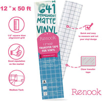 RENOOK rollo de cinta de papel de transferencia de vinilo de 12 pulgadas x 50 pies transparente con cuadrícula de alineación cuadrada azul de 1/2 pulgadas para Silhouette Cameo, Cricut vinilo adhesivo para calcomanías, ventanas y otras superficies lisas - Arteztik
