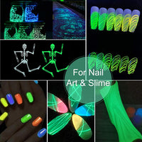 Seisso 12 colores brillan en la oscuridad pigmento en polvo, polvo luminoso con lámpara UV resina epoxi brilla en la oscuridad polvo para limo brillo tinte para DIY uñas arte, pintura acrílica, resina manualidades (20 g/0.7 oz cada uno) - Arteztik
