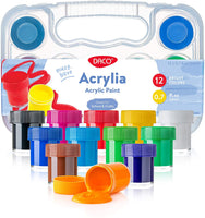 Daco - Pintura acrílica acrílica para niños, incluye 12 colores 0.7 fl oz, con caja de viaje y almacenamiento, pintura acrílica para principiantes, niños, suministros de pintura escolar, lienzo de pintura, pintura de dedo - Arteztik
