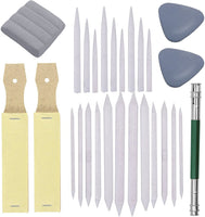 Conjunto de 27 Blending tocones tortillions Conjunto piezas Papel de lija Sacapuntas y un lápiz extensión herramienta Drawing Art Kneaded gomas y Gloss gomas de borrar para estudiante Sketch Dibujo - Arteztik
