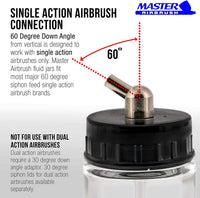 Master Airbrush (paquete de 10) TB-003 Botellas vacías de 3/4 onzas (22cc) con tapa adaptador de ángulo inferior de 60° – Se adapta a aerógrafos de alimentación de sifón de una sola acción, uso con Master Badger Paasche, Iwata - Arteztik
