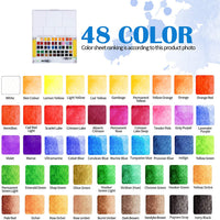 Falling in Art - Juego de 48 pinturas de acuarela surtidas, kit de bocetos de campo sólido con 2 pinceles - Arteztik

