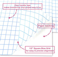 RENOOK rollo de cinta de papel de transferencia de vinilo de 12 pulgadas x 50 pies transparente con cuadrícula de alineación cuadrada azul de 1/2 pulgadas para Silhouette Cameo, Cricut vinilo adhesivo para calcomanías, ventanas y otras superficies lisas - Arteztik
