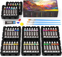 Emooqi - Juego de 48 pinturas de acuarela de colores vibrantes de alta calidad, kit de pintura de pigmento, incluye 3 pinceles, ideal para niños, adultos, artistas, pintura profesional sobre lienzo, madera, arcilla, tela, cerámica - Arteztik
