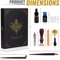 Gemba Art - Set de caligrafía para principiantes, sello de cera, 2 bolígrafos, 4 botellas de tinta diferentes para caligrafía, 14 hojas de trabajo con letras a mano, 11 puntas de pluma - Arteztik
