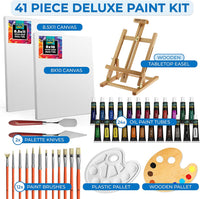 Keff Creations Juego de pintura al óleo | Set de pintura incluye muchos suministros de arte – caballete de mesa, lienzo estirado, pinceles de pintura, paleta de pintura, gran kit de aceite para principiantes o profesionales
