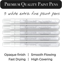 Bolígrafos de pintura blanca para pintura de roca, piedra, cerámica, vidrio, madera. Juego de 5 rotuladores acrílicos de punta extrafina., Blanco Nuevo - Arteztik
