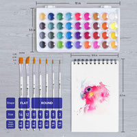 Juego de acuarela para tartas, 36 acuarelas, 7 pinceles de pintura y 12 hojas de acuarela. Este juego de acuarelas es ideal para niños y artistas principiantes. El juego de arte perfecto. - Arteztik
