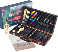 Juego de 58 piezas de arte profesional portátil para bocetos y dibujo con herramientas de dibujo para artistas en ciernes, kit de dibujo y dibujo con estuche de madera - Arteztik
