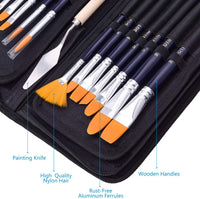 GOTIDEAL Juego de pinceles de pintura para artistas, 15 pinceles surtidos con estuche de transporte portátil, paleta, esponja, apto para acrílico, acuarela, pintura al óleo y gouache, perfecto para niños y adultos - Arteztik
