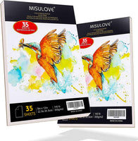 MISULOVE - Papel de acuarela (9.0 x 12.0 in, 35 hojas blancas (140 lb/300 g/m²), prensado en frío para pintura y dibujo y acuarela y lápices de acuarela, húmedos, mixtos - Arteztik
