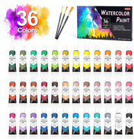 Juego de pintura de acuarela, Shuttle Art 36 colores de acuarela en tubos (0.4 fl oz cada uno) con 3 pinceles, rico pigmento, fácil de mezclar, perfecto para niños, artistas, principiantes, estudiantes - Arteztik
