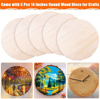 Audab - Disco redondo de madera para manualidades, 5 unidades de círculos de madera de 14.0 in sin terminar de madera para manualidades, colgador de puerta, diseño de madera, para quemar leña - Arteztik
