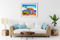 Pintura de pizzazz por números para adultos – Hermoso juego de caja de edición especial, certificado por artista, lienzo enrollado sin arrugas, 16 x 20 pulgadas – Greenie (Surf Shack on Beach) - Arteztik
