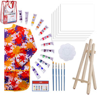 Kit de pintura acrílica de 28 piezas con bolsa de almacenamiento, 12 pinturas lavables no tóxicas, 1 caballete de madera sin arañazos, 6 lienzos en blanco de 8 x 10 pulgadas, 5 cepillos, 10 paletas de pozos - Arteztik
