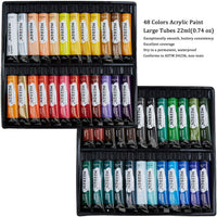 MEEDEN 64 piezas de pintura acrílica Kit con 48 x 0.7 fl oz pinturas acrílicas, pinceles de pintura acrílica, panel de lona, almohadilla de pintura acrílica, paleta cuchillo y esponja de arte, regalo perfecto para artistas, principiantes y adultos - Arteztik
