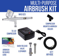 Kit de sistema de aerógrafo Master Airbrush con un aerógrafo de doble acción G23 multiusos con alimentación por gravedad con 1/3 oz. Taza y punta de 0.012 in, mini compresor de aire, manguera, estuche de almacenamiento, tarjeta de enlace de cómo se utiliz - Arteztik
