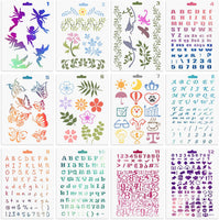 12 plantillas de plástico para diario pintura manualidades set alfabeto letra y número y varios estilos de patrón plantillas de dibujo para bricolaje dibujo pintura manualidades proyecto - Arteztik
