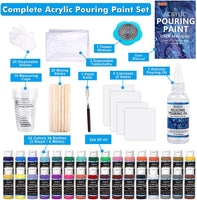 Pintura acrílica para verter, juego de 36 botellas de 2.0 fl oz, suministros de pintura acrílica de alto flujo premezclados con lienzo, aceite de silicona, tazas medidoras, manteles, kit completo para verter pintura - Arteztik
