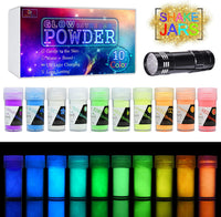 Polvo de pigmento que brilla en la oscuridad con lámpara UV – Resina epoxi en polvo luminoso para kit de slime, seguro para la piel, tinte de larga duración autobrillante para bricolaje, arte de uñas, pintura acrílica, arte fino, 0.7 oz cada uno (total 7 - Arteztik
