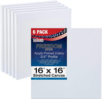 US Art Supply 16 x 16 inch Calidad Profesional sin ácidos Perfil lona 6-Pack – 3/4 12 onza PRIMED Gesso – (1 Full Caso de 6 Individuales Lienzos) - Arteztik
