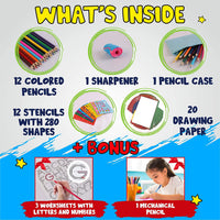 Juego de plantillas de dibujo, 50 piezas, kit de manualidades para niños, mejores actividades de viaje para niños pequeños, juguete divertido y educativo para niños de más de 3 años, ideal para niñas y niños, perfecto como regalo de cumpleaños - Arteztik
