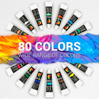 Zenacolor - Juego de 80 tubos de pintura acrílica de 0.4 fl oz para adultos y niños, pintura sobre lienzos, rocas de río, vidrio, madera, tela, cerámica - Arteztik

