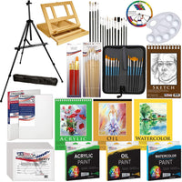 US Art Supply juego de 133 unidades de elementos de arte, caballete de madera, caballete de aluminio, pinturas y accesorios para artistas - Arteztik
