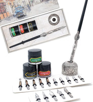 GC QUILL - Juego de bolígrafos de caligrafía de madera con 16 puntas de inmersión, 3 botellas de tinta y 1 soporte para bolígrafo, juego de caligrafía para principiantes - MU-04 - Arteztik
