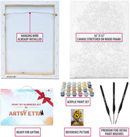 Artsy Etta - Pintura por números para adultos con marco de pinceles y alambre para colgar, kits de pintura para adultos por número en lienzo, pintura para números para adultos - Arteztik
